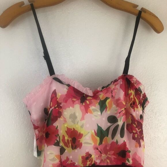 Foxiedox spaghetti strap floral pleaded belted pink dress size S - Picture 4 of 9